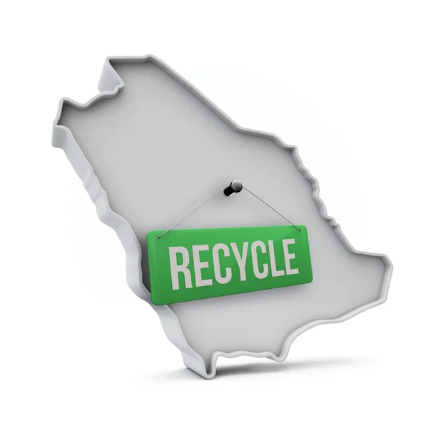 Arábia Saudita mapa 3D com sinal de reciclagem verde. Renderização 3D — Fotografia de Stock
