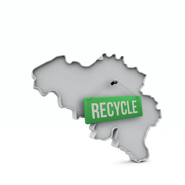 Bélgica Mapa 3D com sinal de reciclagem verde. Renderização 3D —  Vetores de Stock
