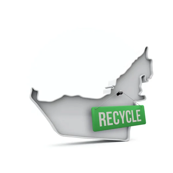 Emirados Árabes Unidos Mapa 3D com sinal de reciclagem verde. Renderização 3D —  Vetores de Stock