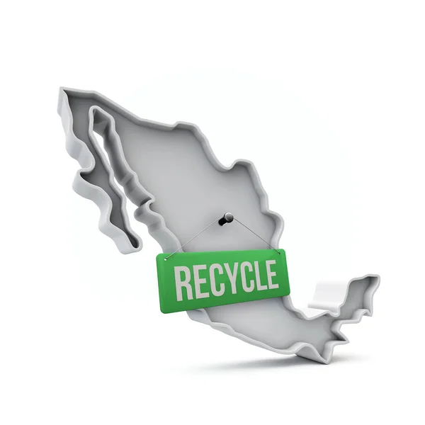 México mapa 3D com sinal de reciclagem verde. Renderização 3D —  Vetores de Stock
