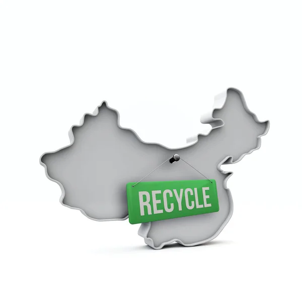 China mapa 3D com sinal de reciclagem verde. Renderização 3D —  Vetores de Stock