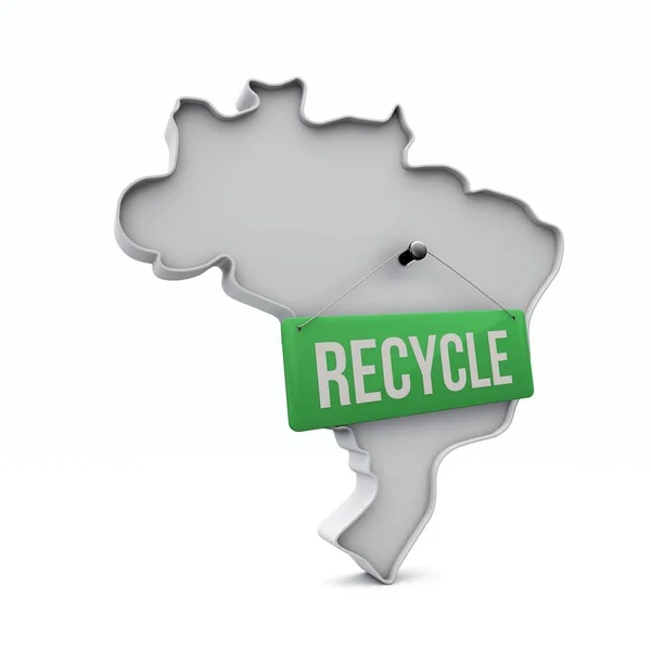 Brasil Mapa 3D com sinal de reciclagem verde. Renderização 3D —  Vetores de Stock