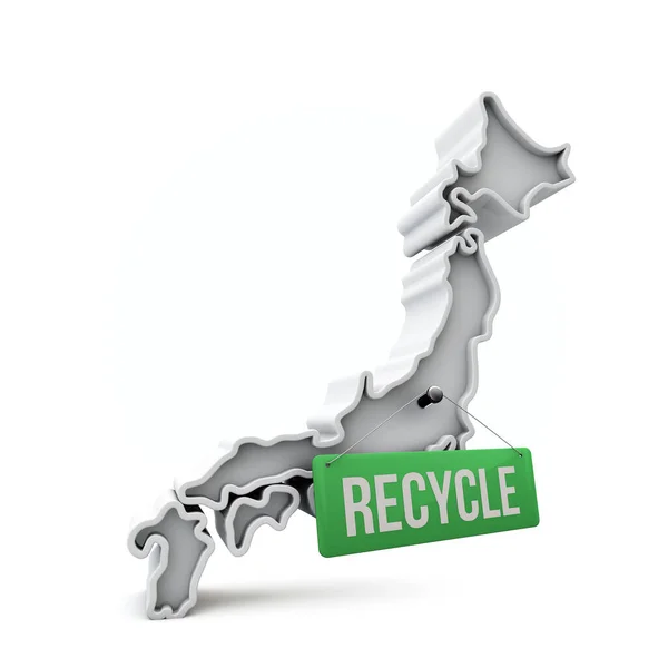 Japão Mapa 3D com sinal de reciclagem verde. Renderização 3D —  Vetores de Stock