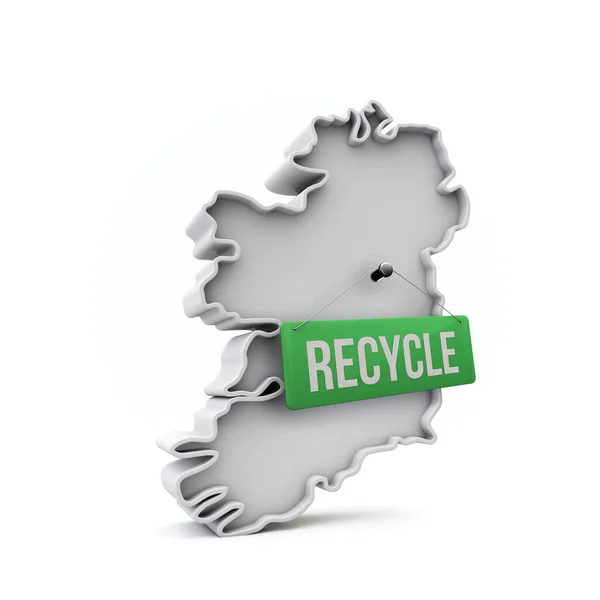 緑のリサイクル記号を持つアイルランドの3D地図。3Dレンダリング — ストックベクタ