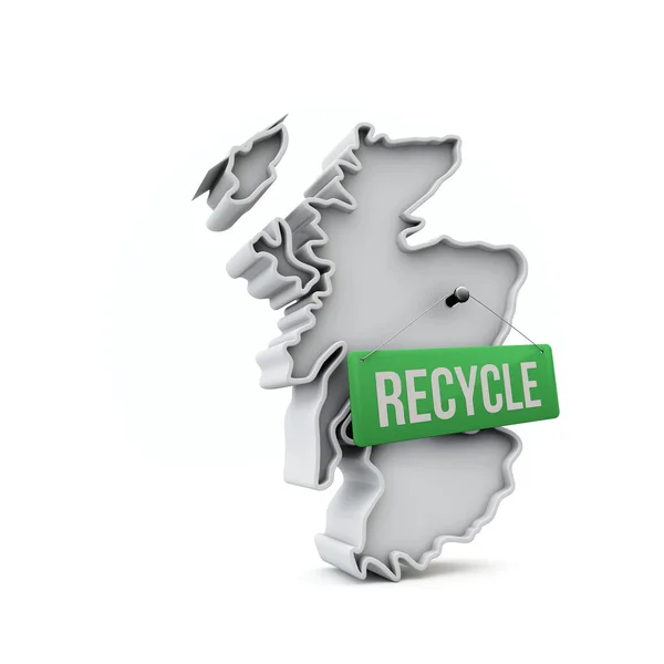 Mapa 3D da Escócia com sinal de reciclagem verde. Renderização 3D —  Vetores de Stock