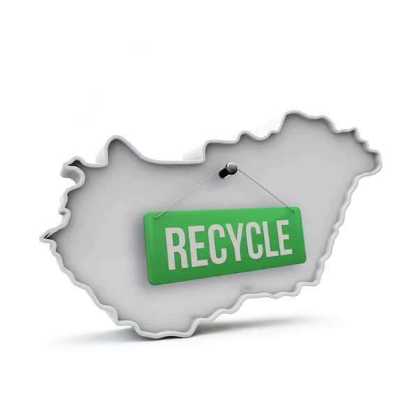 Ungheria Mappa 3D con cartello verde per il riciclaggio. Rendering 3D — Vettoriale Stock