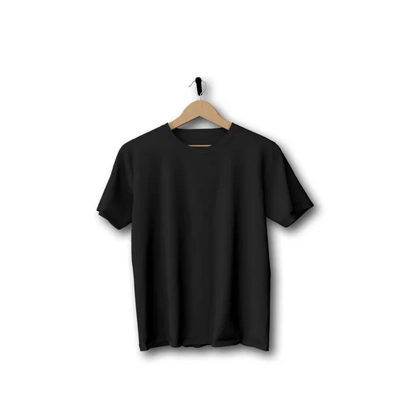 T-shirt preta simular pendurado contra um fundo simples 3D Rendering — Fotografia de Stock