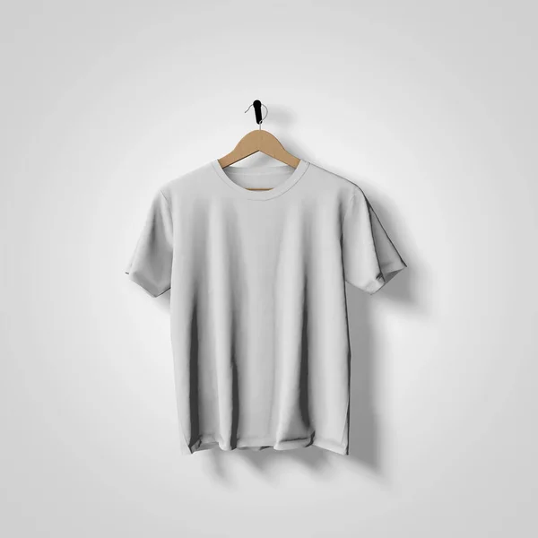 White t-shirt mock up hanging against a plain background 3D Rendering