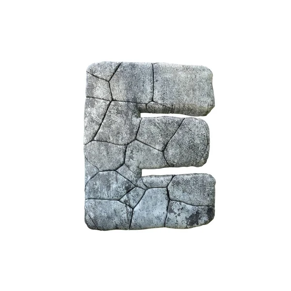 Lettera E cracked grunge stone rock font 3D Rendering — Foto Stock