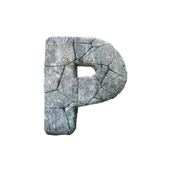 Litera P pęknięty grunge kamień rock czcionka 3D Rendering — Zdjęcie stockowe