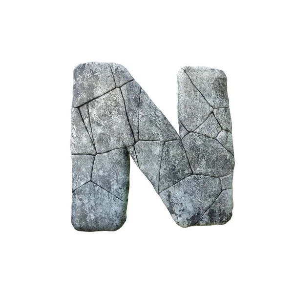 N harfi grunge stone font 3D oluşturma — Stok fotoğraf