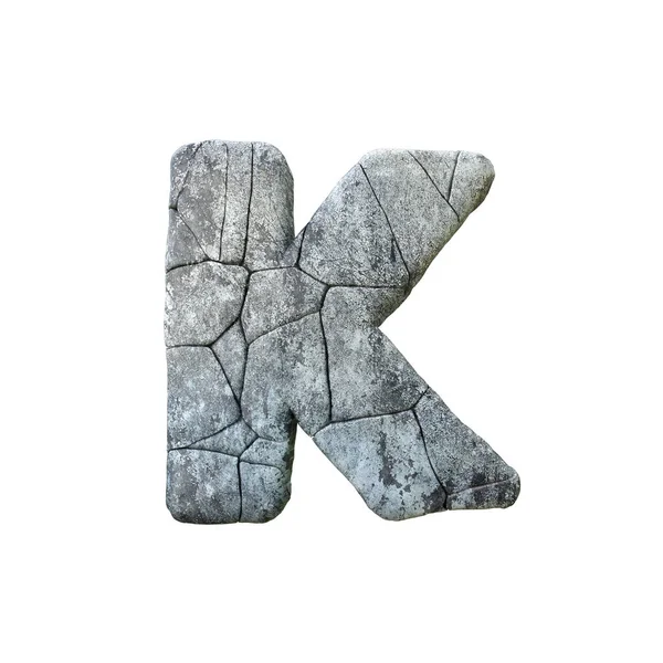 Lettera K cracked grunge stone rock font 3D Rendering — Foto Stock