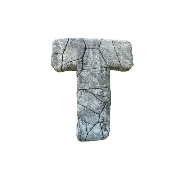 Letter T cracked grunge stone rock font 3D Rendering — Stock Photo, Image