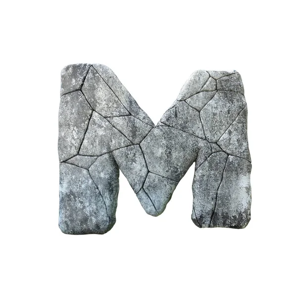Carta M rachado grunge pedra rock fonte 3D Renderização — Fotografia de Stock