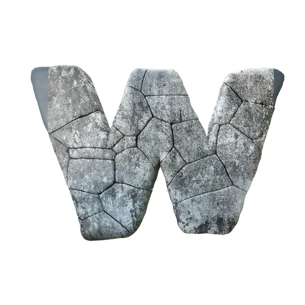 Letter W cracked grunge stone rock font 3D Rendering — Stock Photo, Image