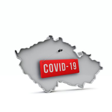 Çek Cumhuriyeti basit 3D haritası covid-19 kırmızı etiketli 3D.