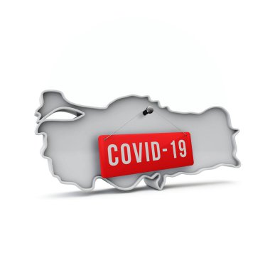 covid-19 kırmızı etiketli Türkiye 'nin basit 3D haritası.