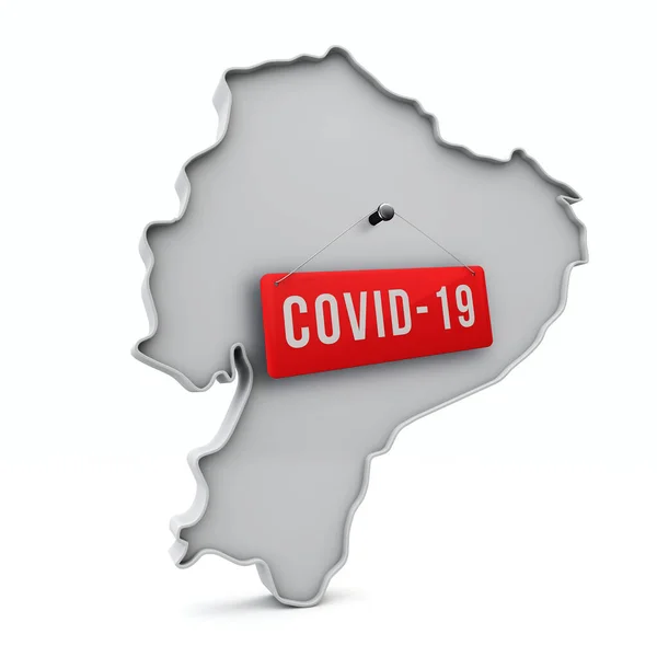 Equador mapa 3D simples com etiqueta vermelha covid-19 3D Rendering . — Fotografia de Stock