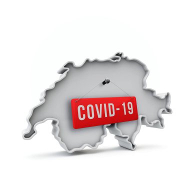 İsviçre covid-19 kırmızı etiketli basit 3D harita.