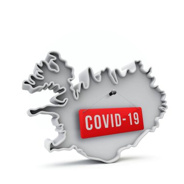 covid-19 kırmızı etiketli basit 3B harita.