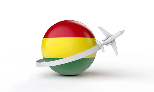 Viajar al concepto de Bolivia. Avión volando alrededor de la bandera. Renderizado 3D . — Foto de Stock