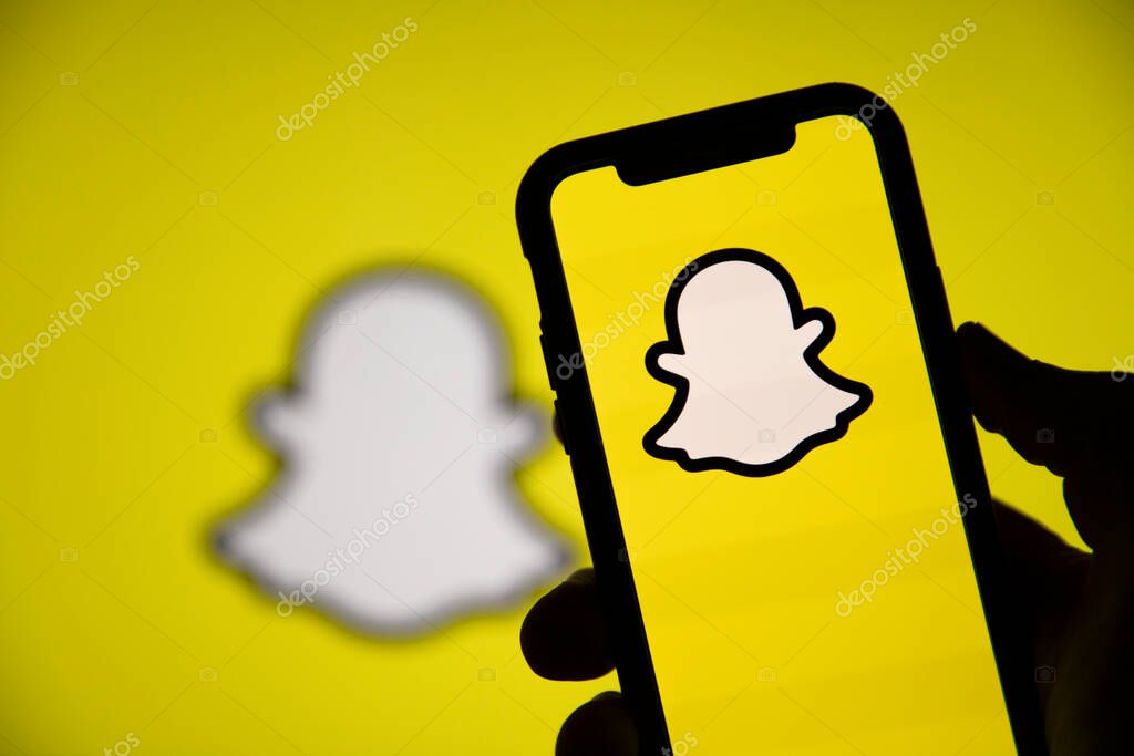 LONDON, UK - JUNE 2020: Snapchat social media logo on a smartphone screen.