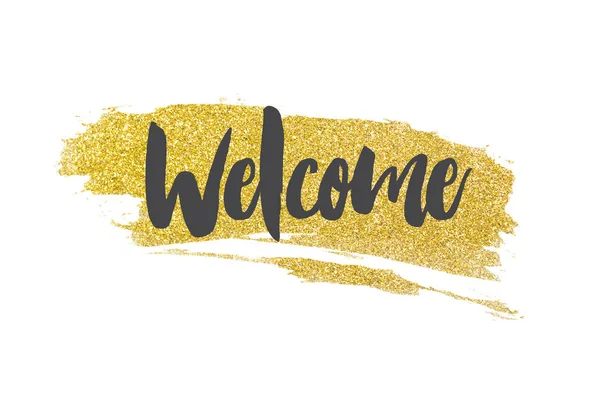 Welcome message on a gold glitter grunge background — Stock Photo, Image