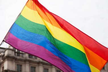 Gay gururu, LGBTQ gökkuşağı bayrakları havada sallanıyor