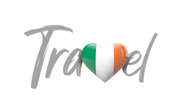 Viagem Irlanda amo bandeira do coração. Renderização 3D — Fotografia de Stock