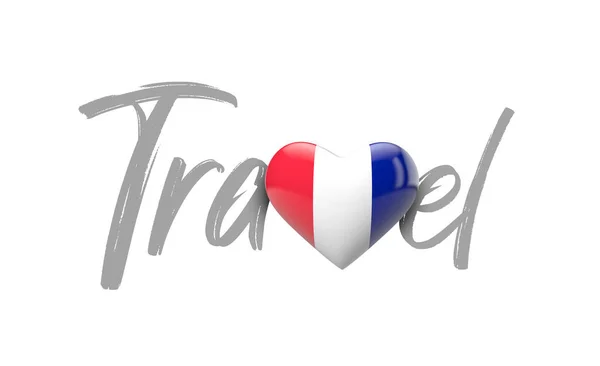 Viagem França amo bandeira do coração. Renderização 3D — Fotografia de Stock