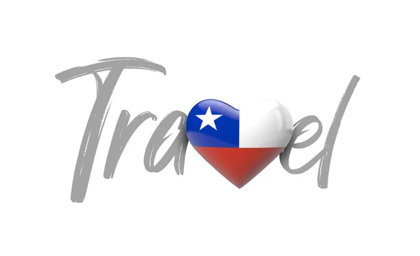 Travel Chile ama bandeira do coração. Renderização 3D — Fotografia de Stock