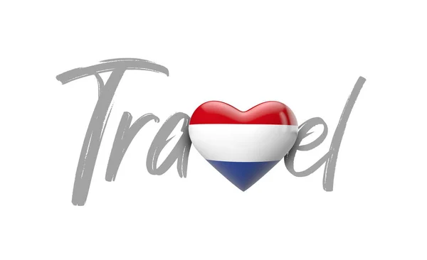 Viagens Holanda amo bandeira do coração. Renderização 3D — Fotografia de Stock