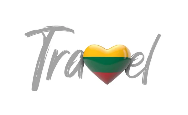 Viagem Lituânia amo bandeira do coração. Renderização 3D — Fotografia de Stock