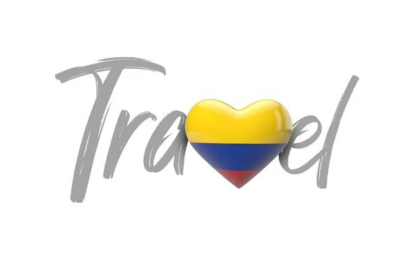 Reizen Colombia liefde hart vlag. 3D-weergave — Stockfoto