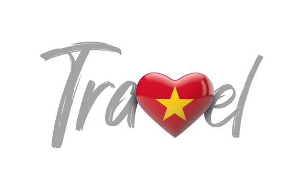 Utazás Vietnam szerelem szív zászló. 3D Renderelés — Stock Fotó