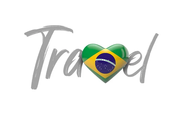 Cestování Brazílie miluje srdeční vlajku. 3D vykreslování — Stock fotografie