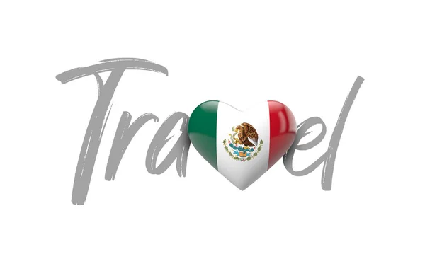 Travel México ama bandeira do coração. Renderização 3D — Fotografia de Stock