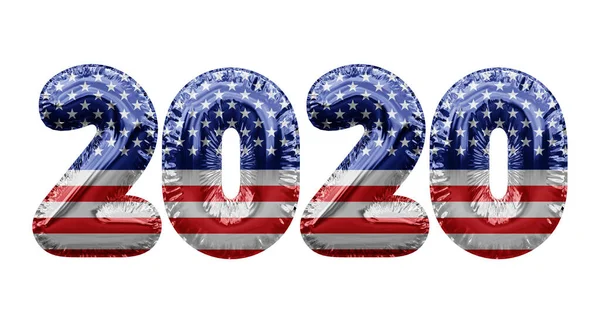 2020 USA stjärnor och ränder folie ballong ord. 3D-återgivning — Stockfoto