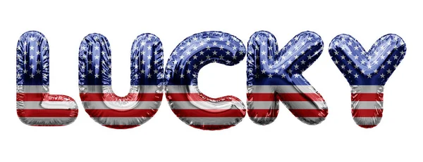 Lucky USA stjärnor och ränder folie ballong ord. 3D-återgivning — Stockfoto