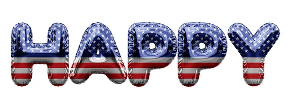 Happy USA stars and stripes foil balloon word. Renderizado 3D —  Fotos de Stock