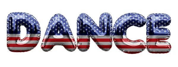 Dance USA stars and stripes foil balloon word. 3D Rendering — Stock Photo, Image