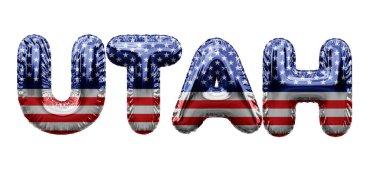 Utah ABD eyalet yıldızları ve çizgili balon kelime. 3B Hazırlama