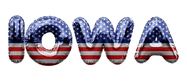 Iowa USA state stars and stripes foil balloon word. 3D Rendering — Stock Photo, Image