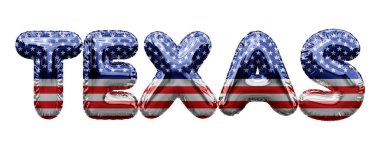 Teksas eyaleti yıldızları ve çizgili balon kelime. 3B Hazırlama