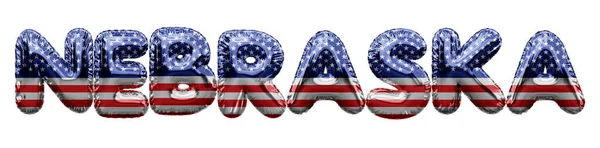 Nebraska USA state stars and stripes foil balloon word. 3D Rendering — Stock Photo, Image