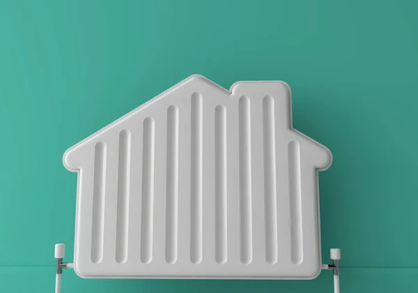 Heating radiator in the shape of a house. Home energy. 3D Rendering — Stock Photo, Image