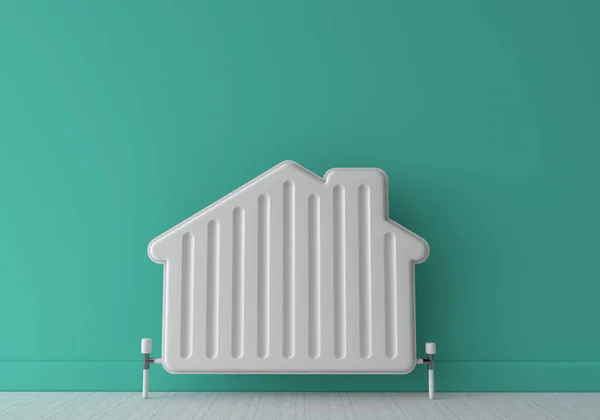 Heating radiator in the shape of a house. Home energy. 3D Rendering — Stock Photo, Image
