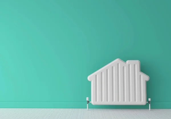 Heating radiator in the shape of a house. Home energy. 3D Rendering — Stock Photo, Image