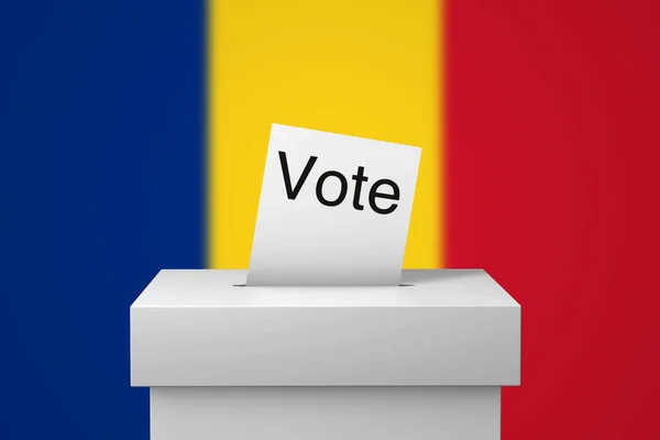 Rumunská volební urna a hlasovací lístek. 3D vykreslování — Stock fotografie