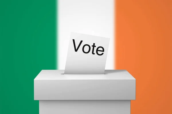 Irlandzka urna wyborcza i papier do głosowania. Renderowanie 3D — Zdjęcie stockowe